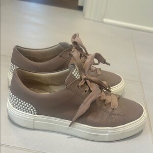Agl Brown and White Sneakers with Crystal Embellishments